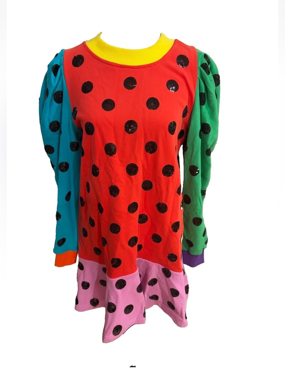 Queen Of Sparkles Colorblock Polka Dot Women’s Long Sleeve Dress - Small